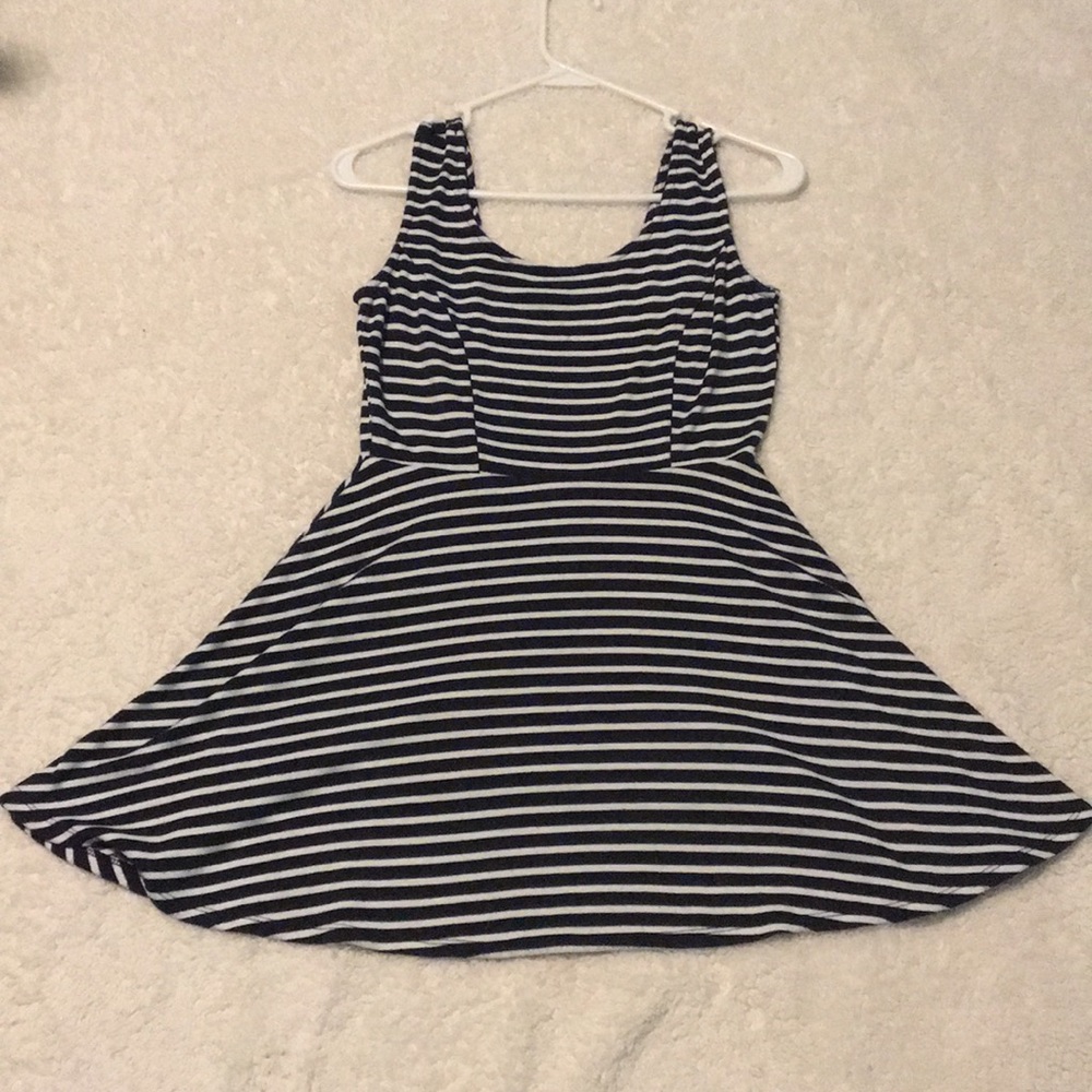 Blue and white striped dress